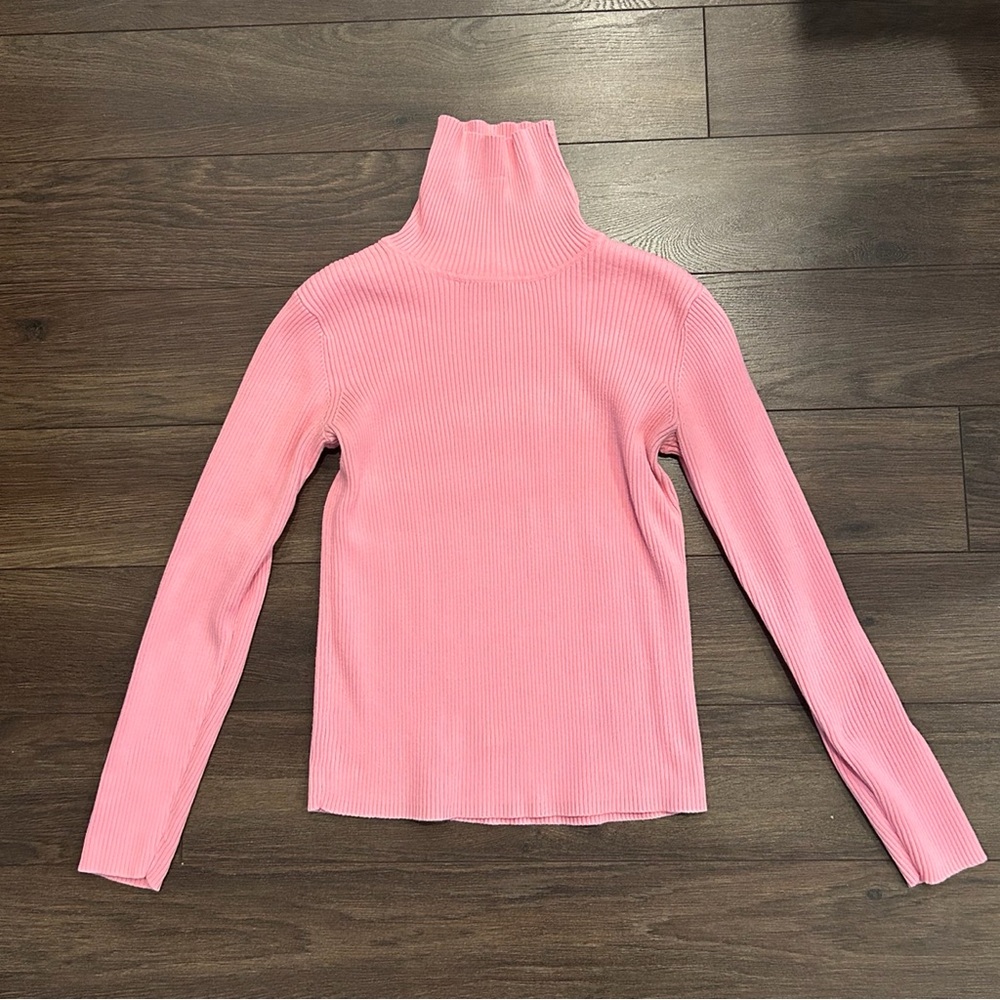 THRIFTED Pink Ribbed Turtleneck Sweater
